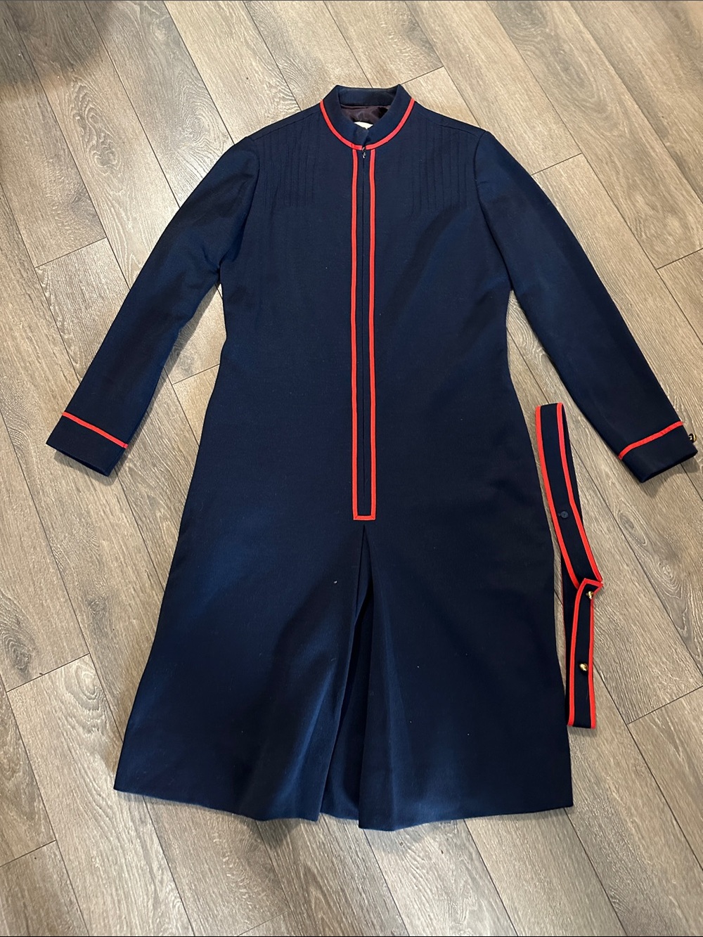 Navy Trench Coat with Red Trim — Tailored Women's Trench
